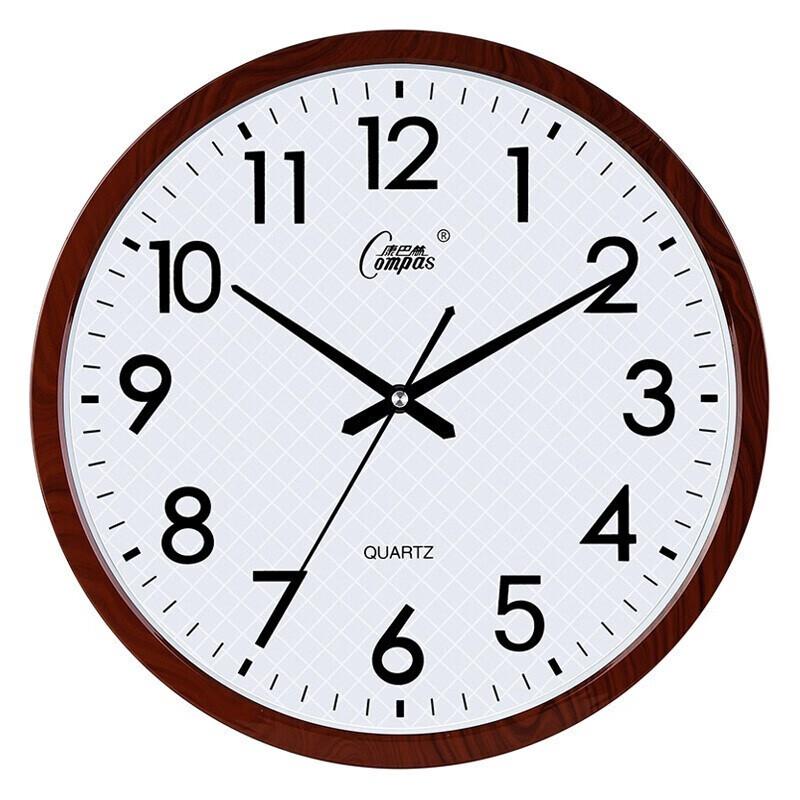 康巴丝（Compas） 挂钟走时客厅办公室钟表挂墙简约创意时钟时尚石英钟现代挂表 2568深咖色 36CM