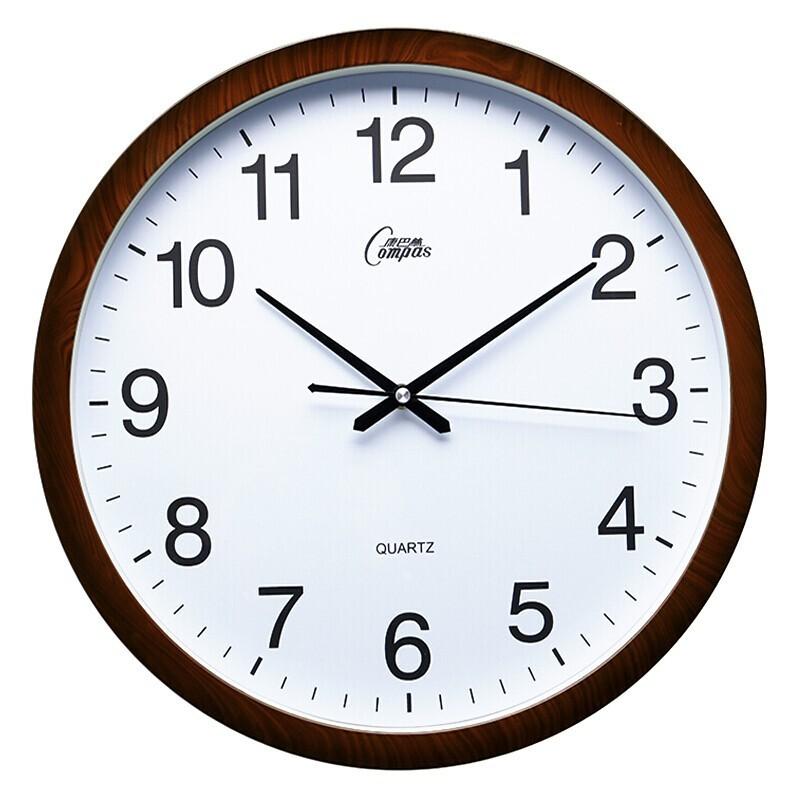 康巴丝(Compas) 办公室钟表挂墙简约创意时钟时尚石英钟现代挂表 2257咖木 39CM